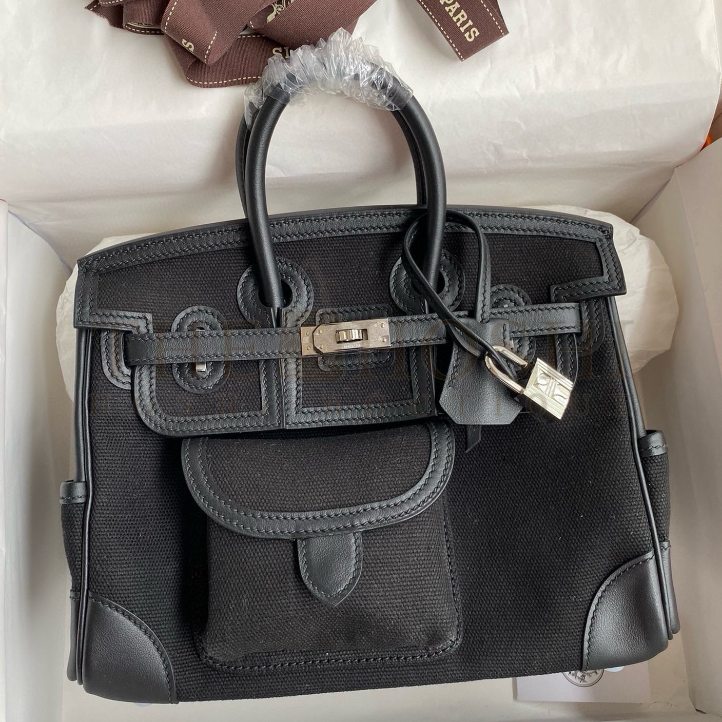 H**me5 Birkin Cargo 25 Bag in Black Toile and Swift Leather Master Quality