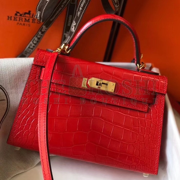 H**me5 Kelly Mini II Bag In Red Crocodile Embossed Leather Master Quality