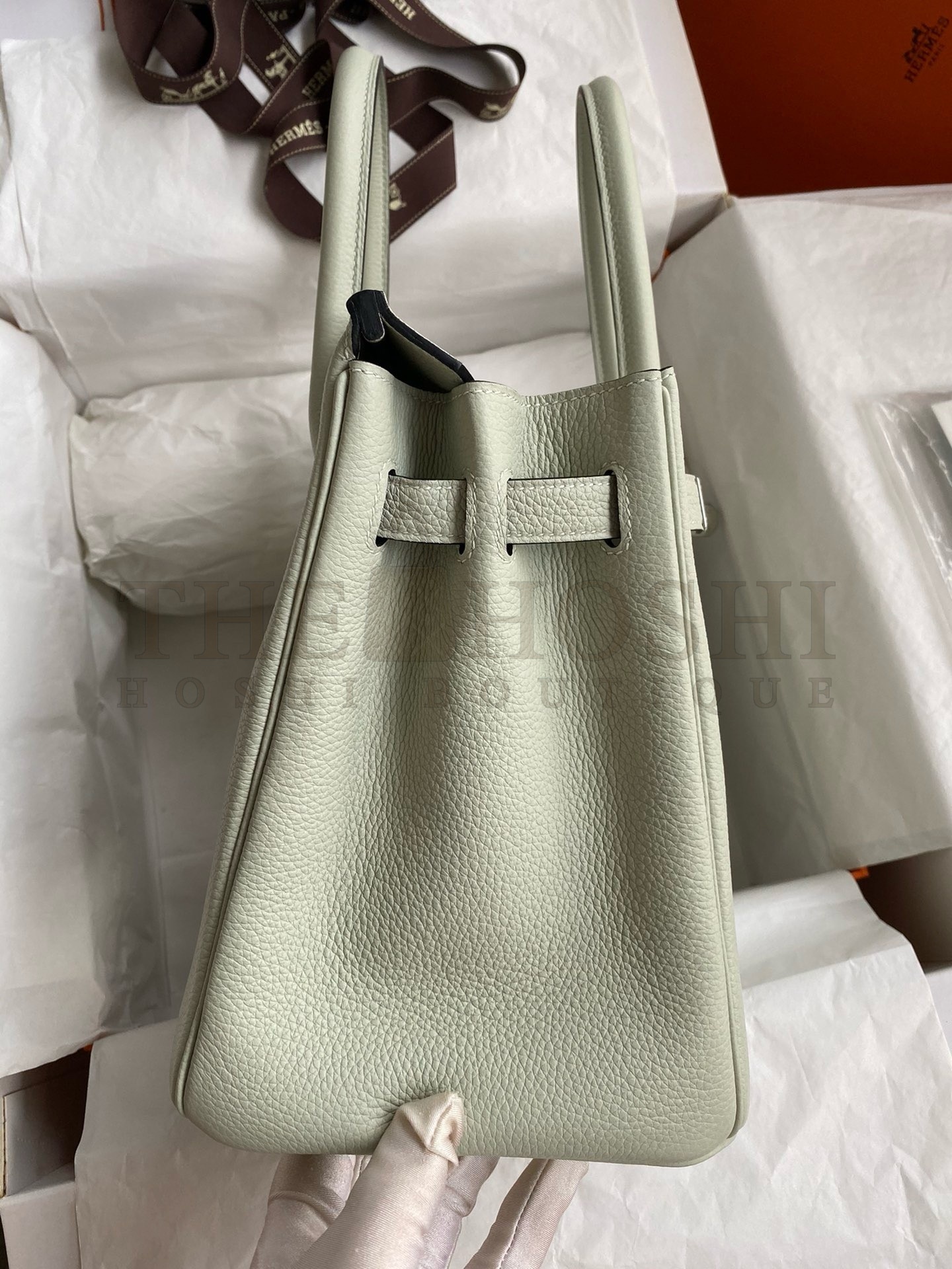 H**me5 Birkin 30 Retourne Handmade Bag In Gris Neve Clemence Leather Master Quality