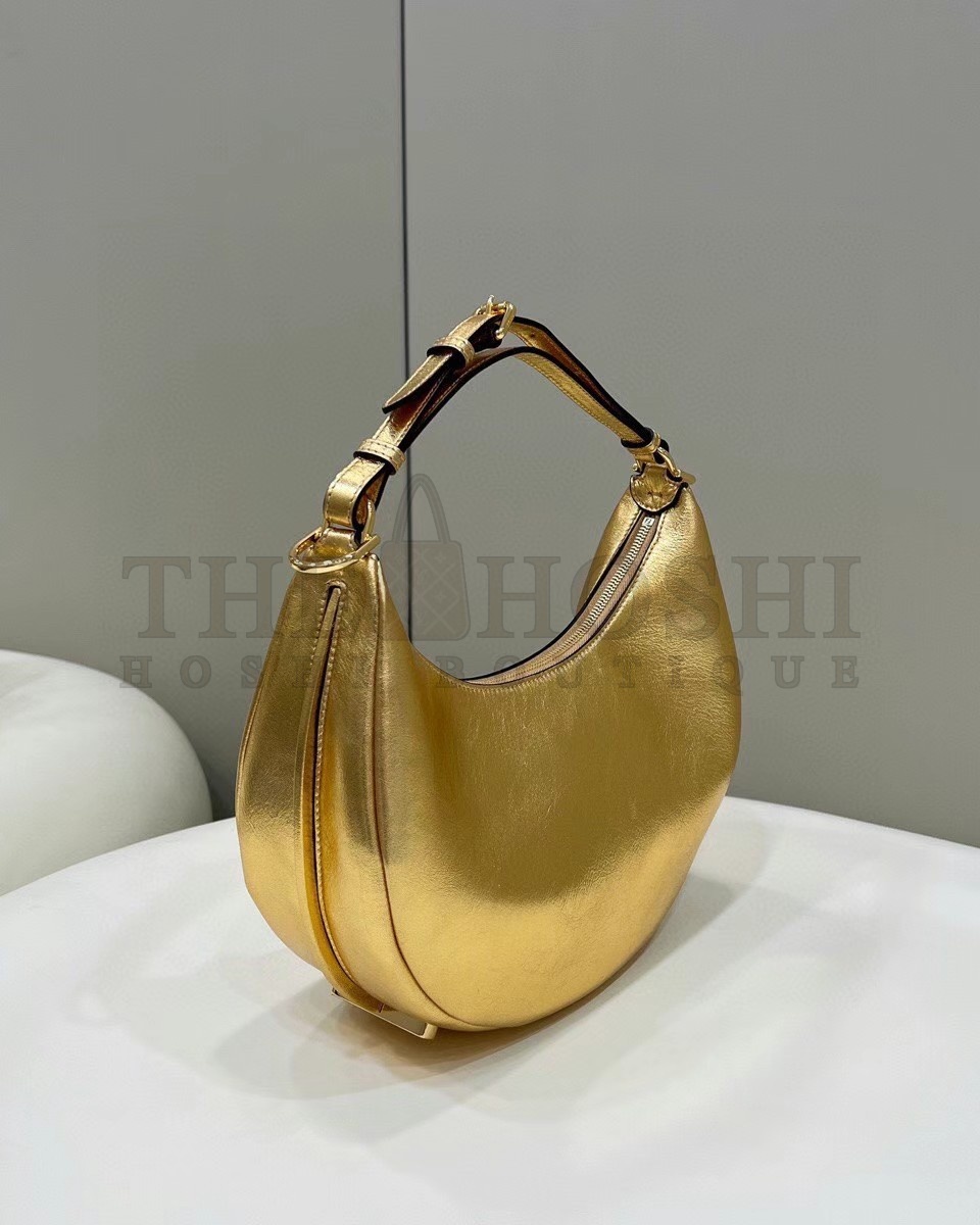 F**di F**digraphy Small Hobo Bag In Gold Metallic Leather Master Quality