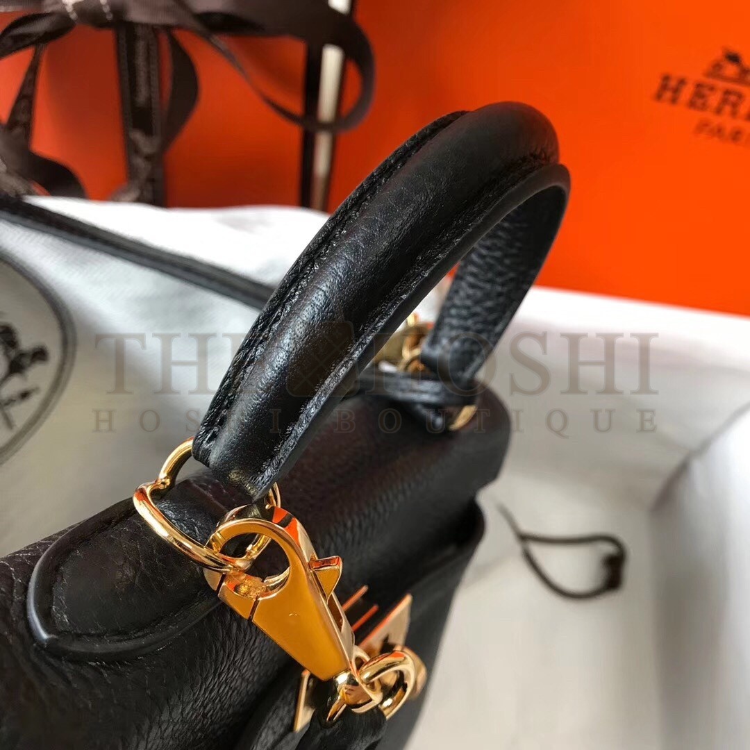 H**me5 Mini Kelly 20cm Bag In Black Clemence Leather Master Quality