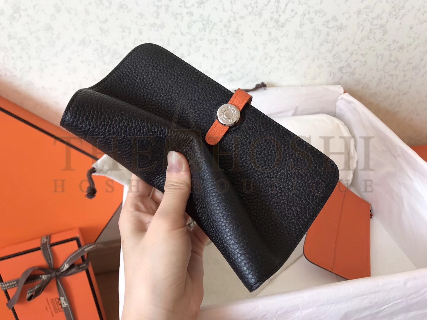 H**me5 Bicolor Dogon Duo Wallet In Black/Orange Leather Master Quality