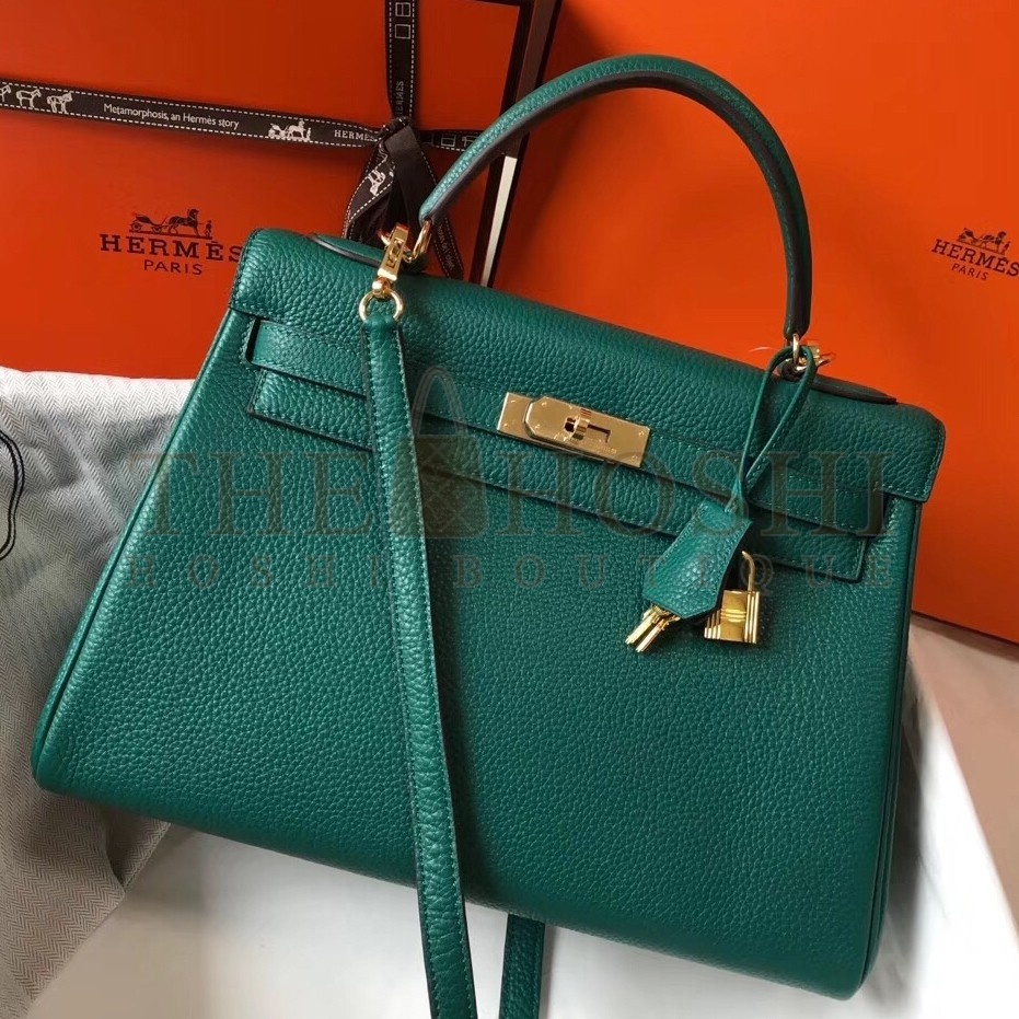H**me5 Kelly 32cm Retourne Bag In Malachite Clemence Leather Master Quality