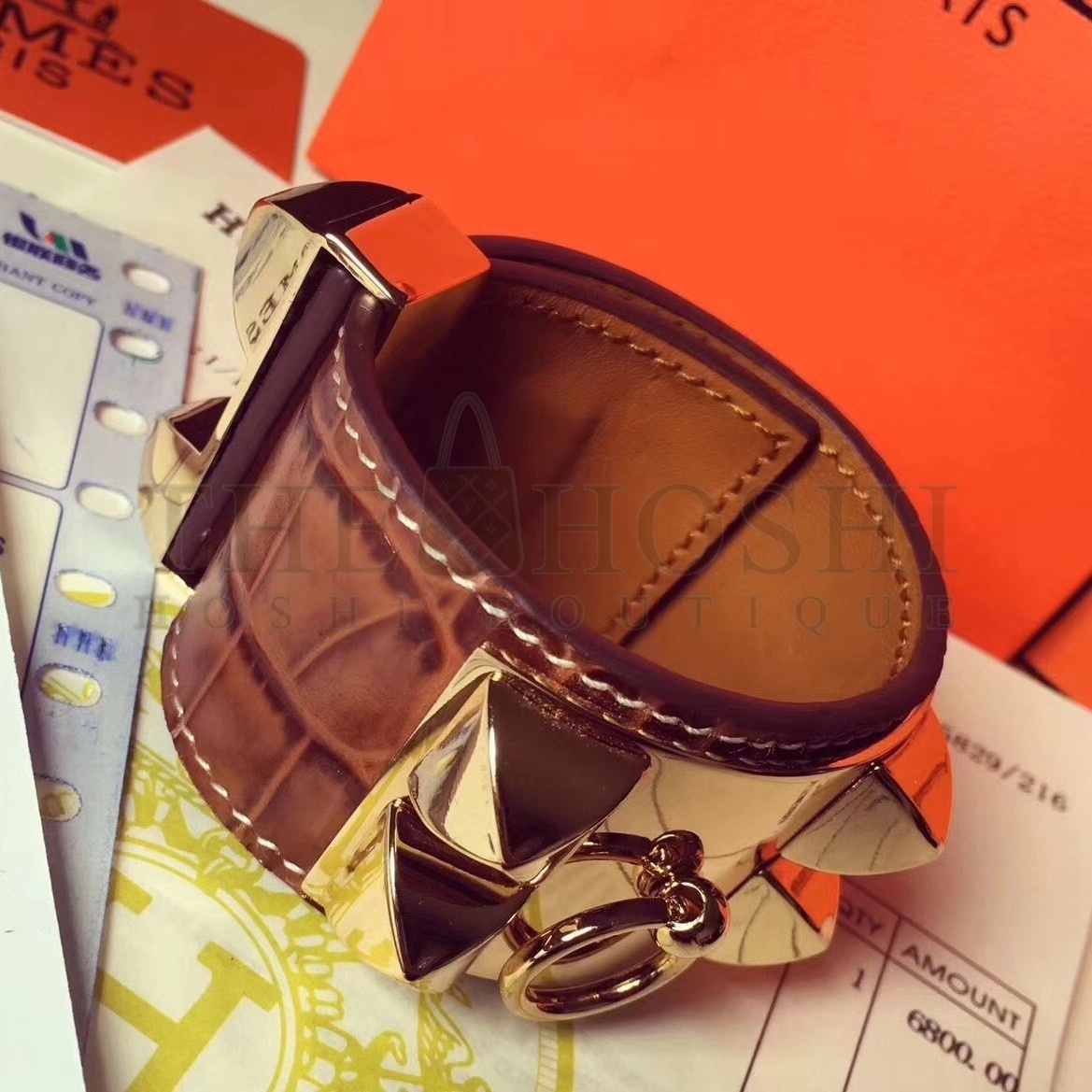 H**me5 Brown Alligator Collier de Chien Bracelet Size S Master Quality