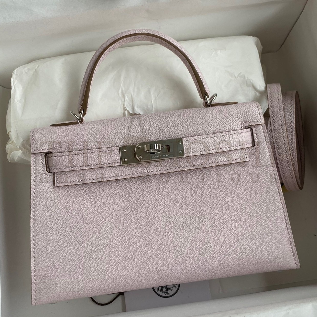 H**me5 Kelly Mini II Sellier Handmade Bag In Mauve Pale Chevre Mysore Leather Master Quality