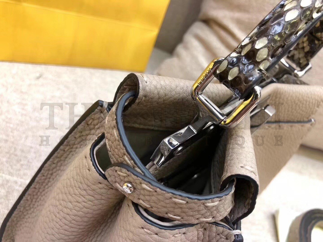 F**di Peekaboo Mini Selleria Grey Bag with Python Leather Handle Master Quality