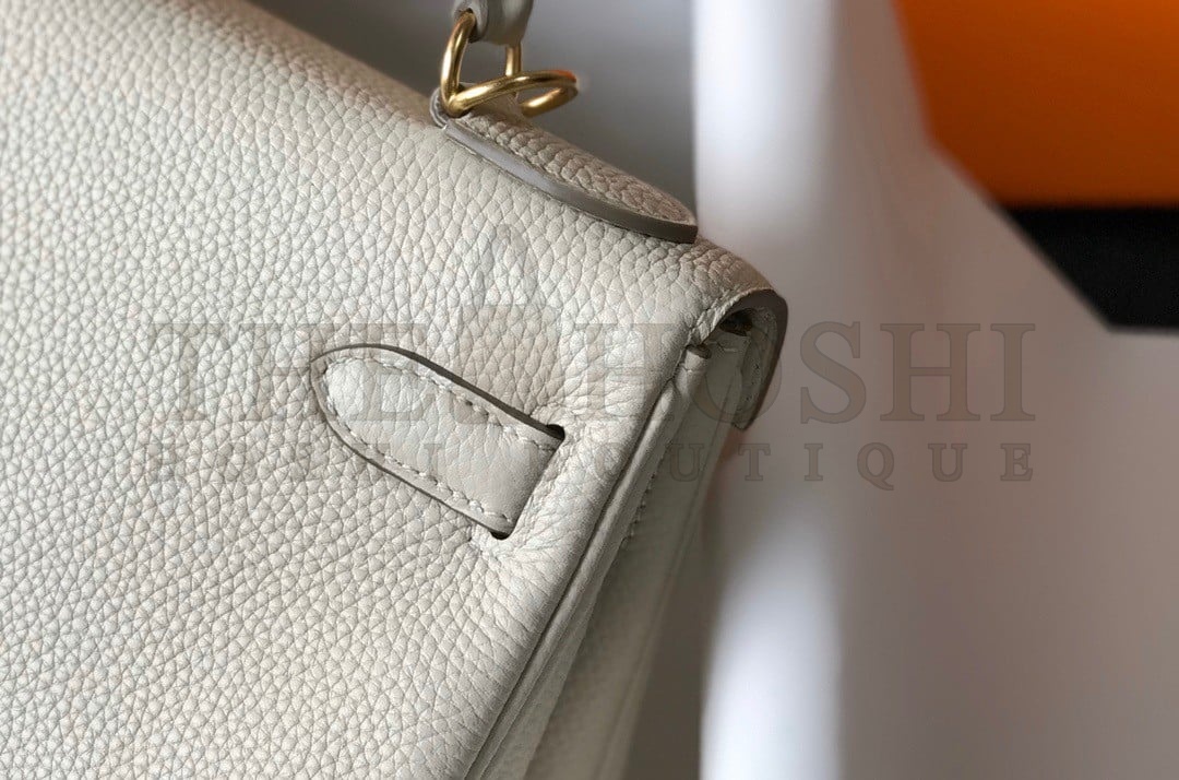 H**me5 Kelly 28cm Retourne Bag in Craie Clemence Leather GHW Master Quality