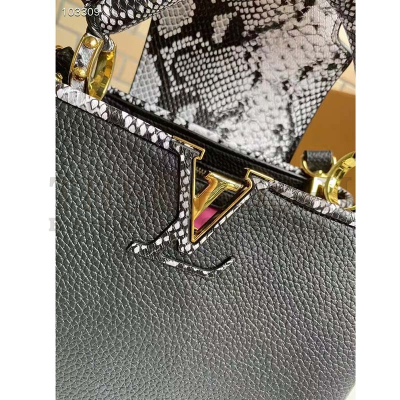 L0vis Vvtt0n LV Women Capucines Mini Handbag Black Taurillon Leather Python Skin Master Quality