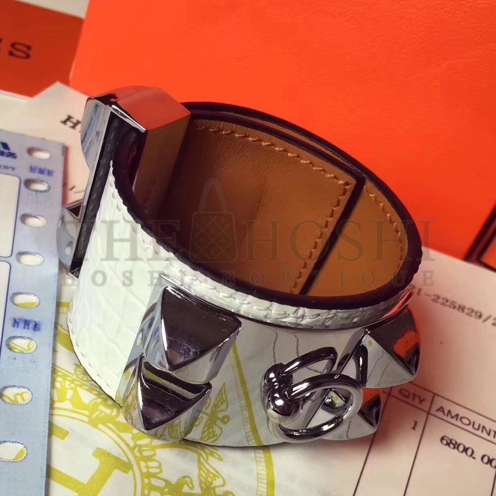 H**me5 White Alligator Collier de Chien Bracelet Size S Master Quality