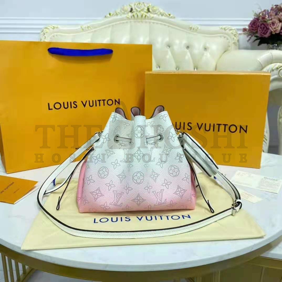 L0vis Vvtt0n LV Women Bella Bucket Bag Gradient Pink Mahina Perforated Calf Leather Master Quality