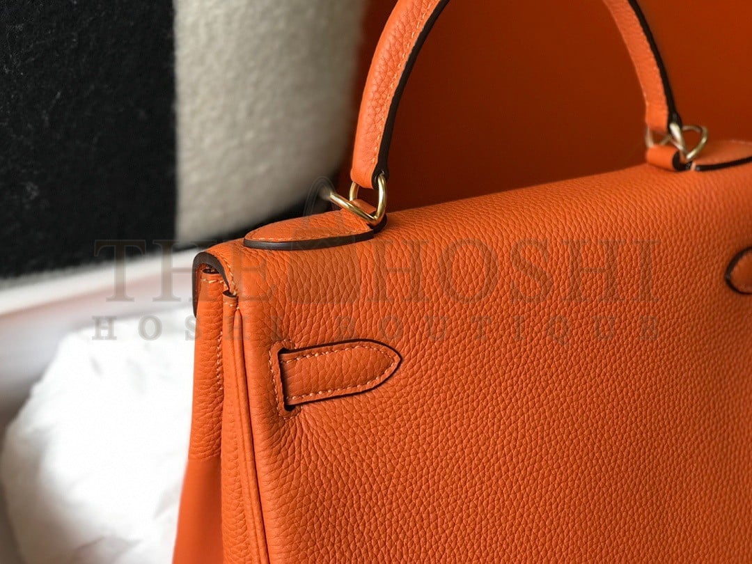 H**me5 Kelly 25cm Retourne Bag in Orange Clemence Leather GHW Master Quality