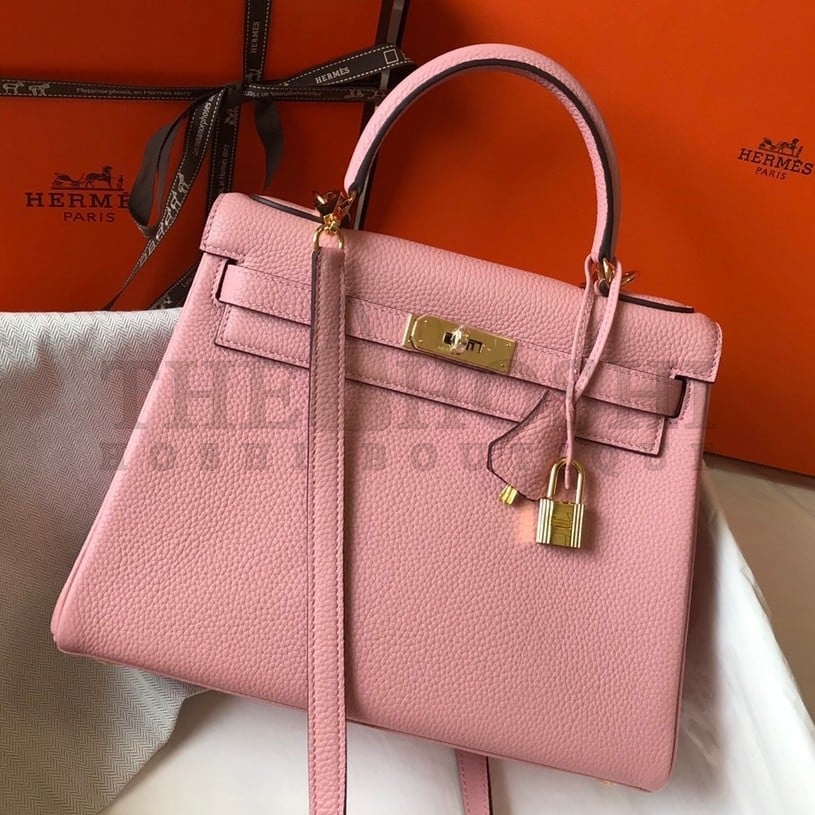 H**me5 Kelly 25cm Retourne Bag in Pink Clemence Leather GHW Master Quality