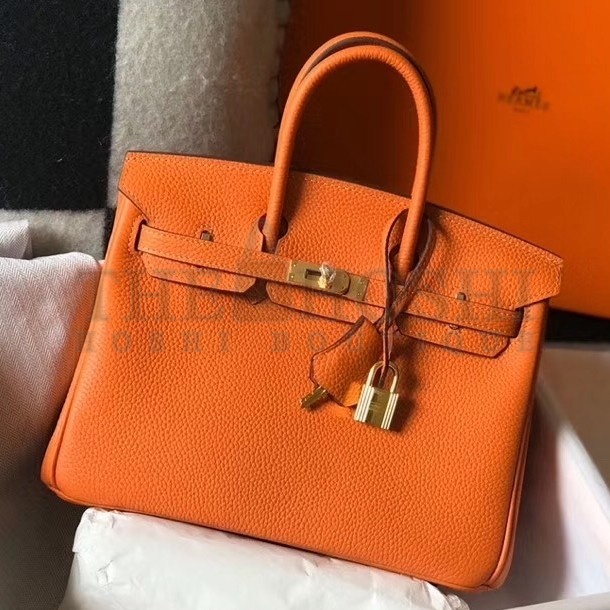 H**me5 Birkin 25cm Bag In Orange Clemence Leather Master Quality