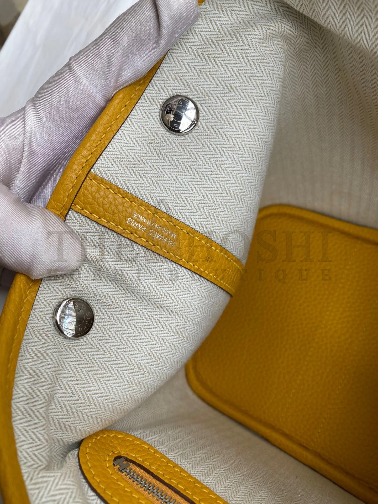 H**me5 Garden Party 30 Handmade Bag in Toile and Yellow Leather Master Quality