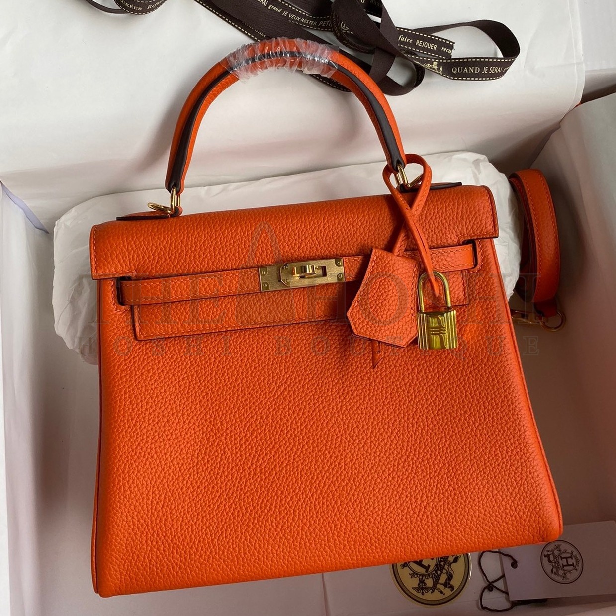 H**me5 Kelly Retourne 25 Handmade Bag In Orange Clemence Leather Master Quality