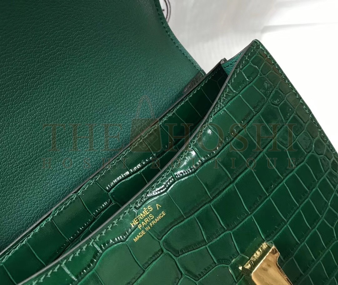 H**me5 Constance 18cm Bag In Green Embossed Crocodile Master Quality