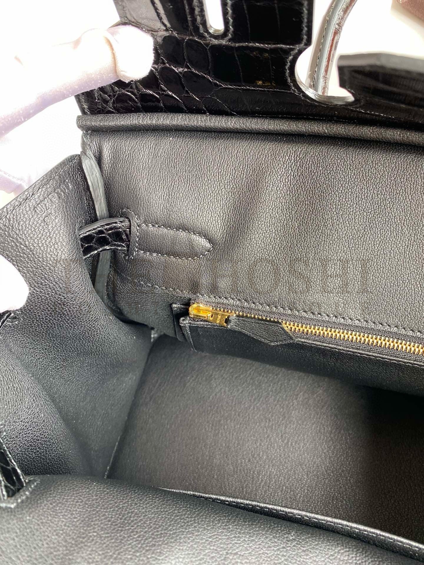 H**me5 Touch Birkin 30 Bag In Black Clemence and Shiny Niloticus Crocodile Skin Master Quality