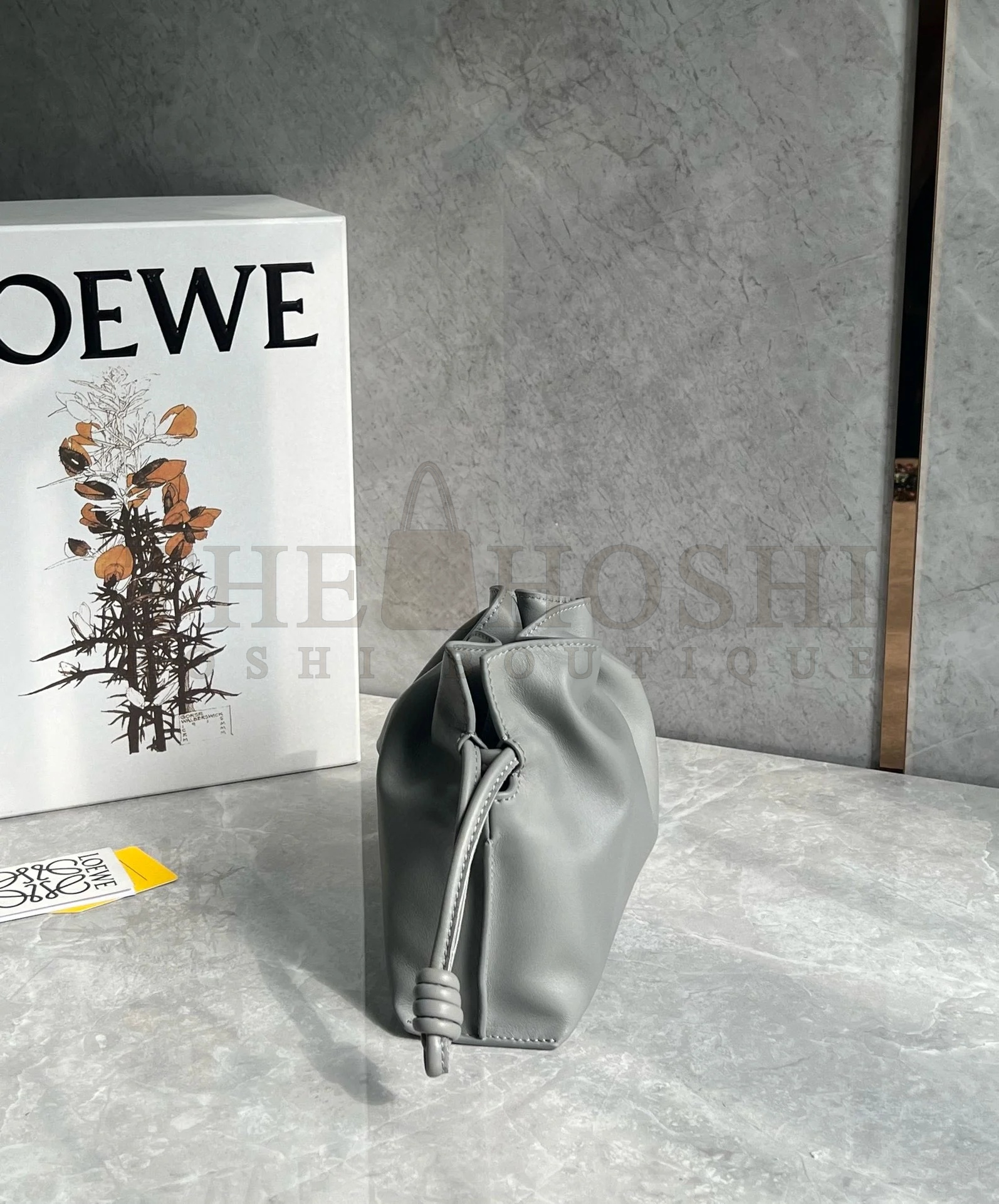 L0ew* Mini Flamenco Clutch Bag in Pearl Grey Nappa Calfskin Master Quality