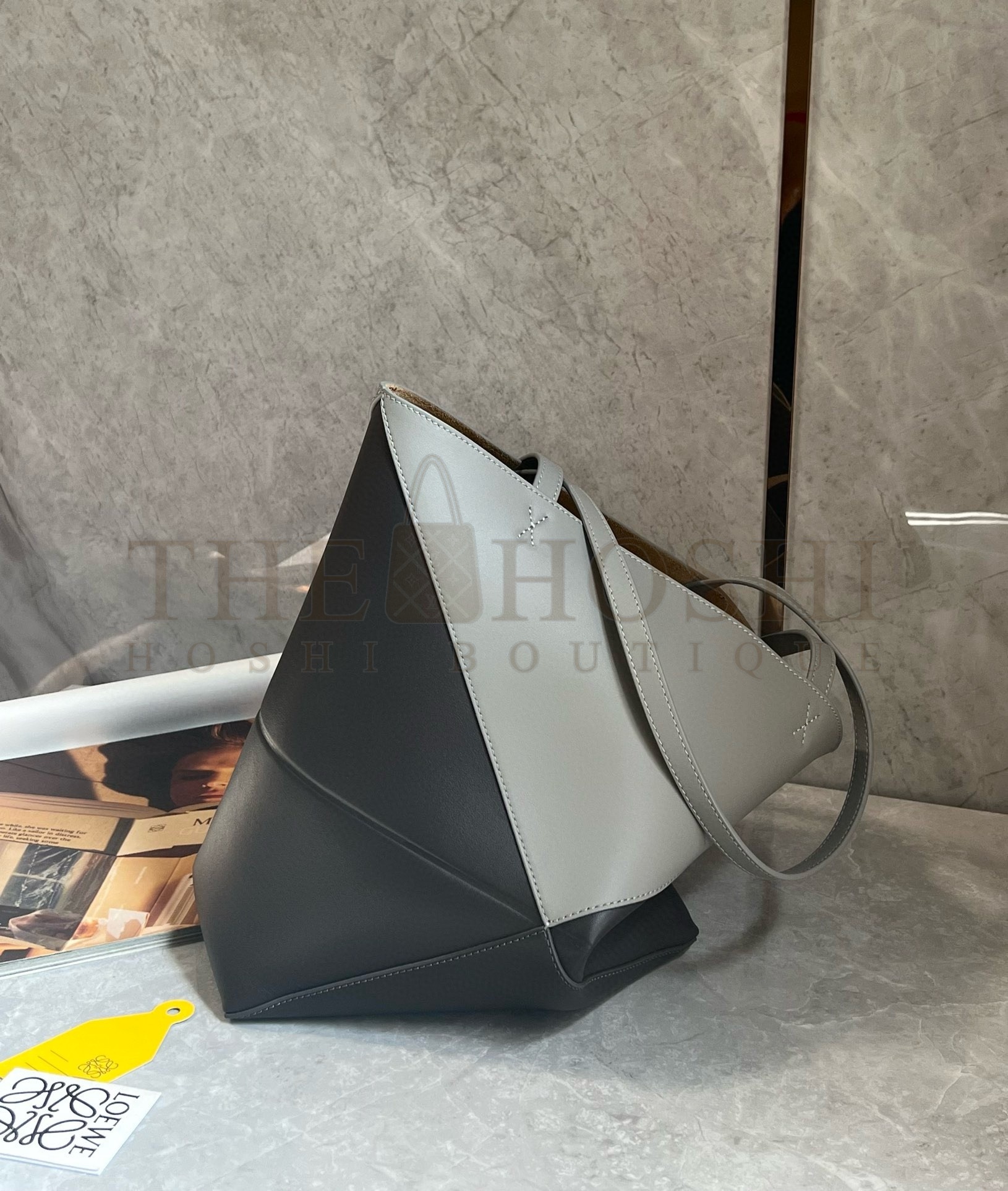 L0ew* Medium Puzzle Fold Tote Bag in Grey/Dark Green Calfskin Master Quality