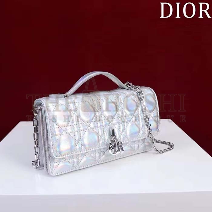 D10r Women CD Miss D10r Mini Bag Silver Metallic Leather Lambskin Master Quality