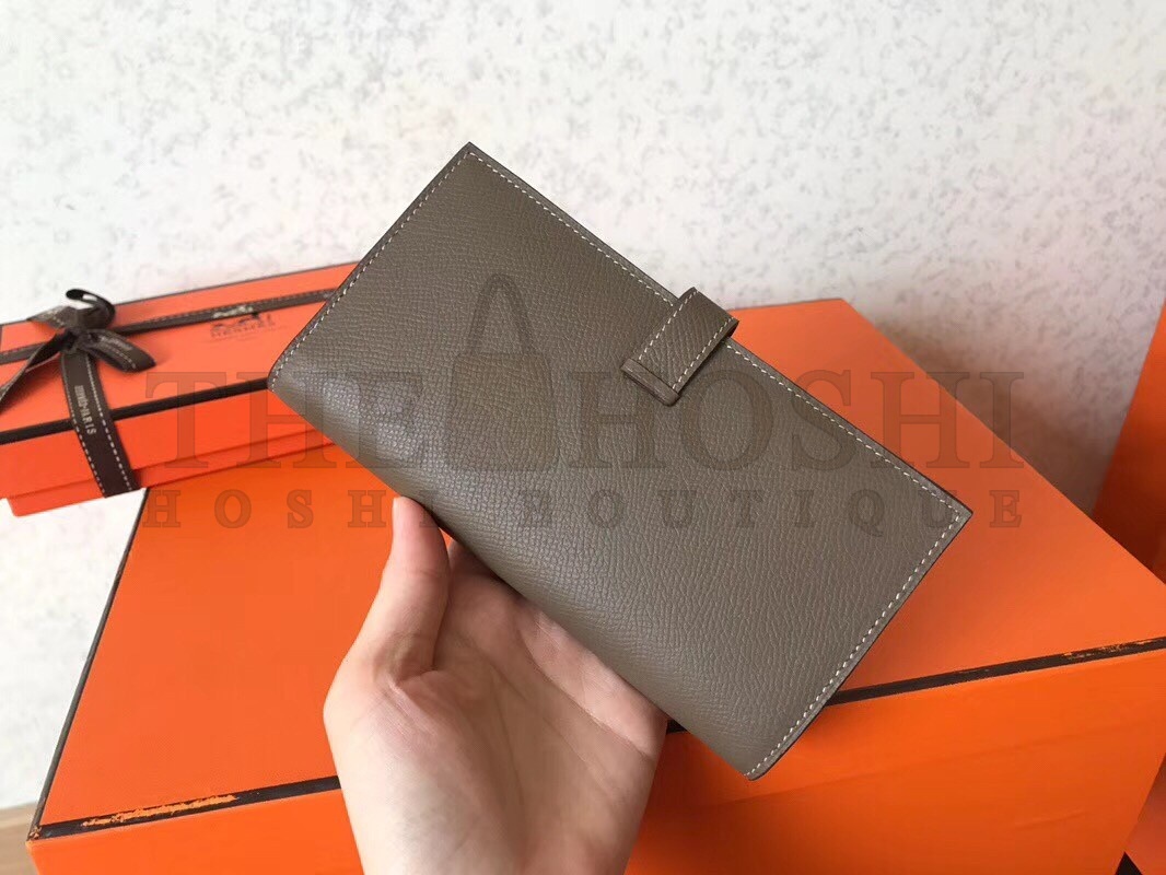 H**me5 Taupe Epsom Bearn Gusset Wallet Master Quality