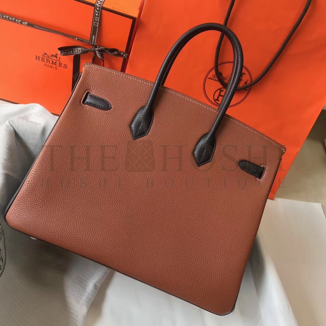 H**me5 Bi-Color Birkin 35cm Bag In Brown/Black Clemence Leather Master Quality