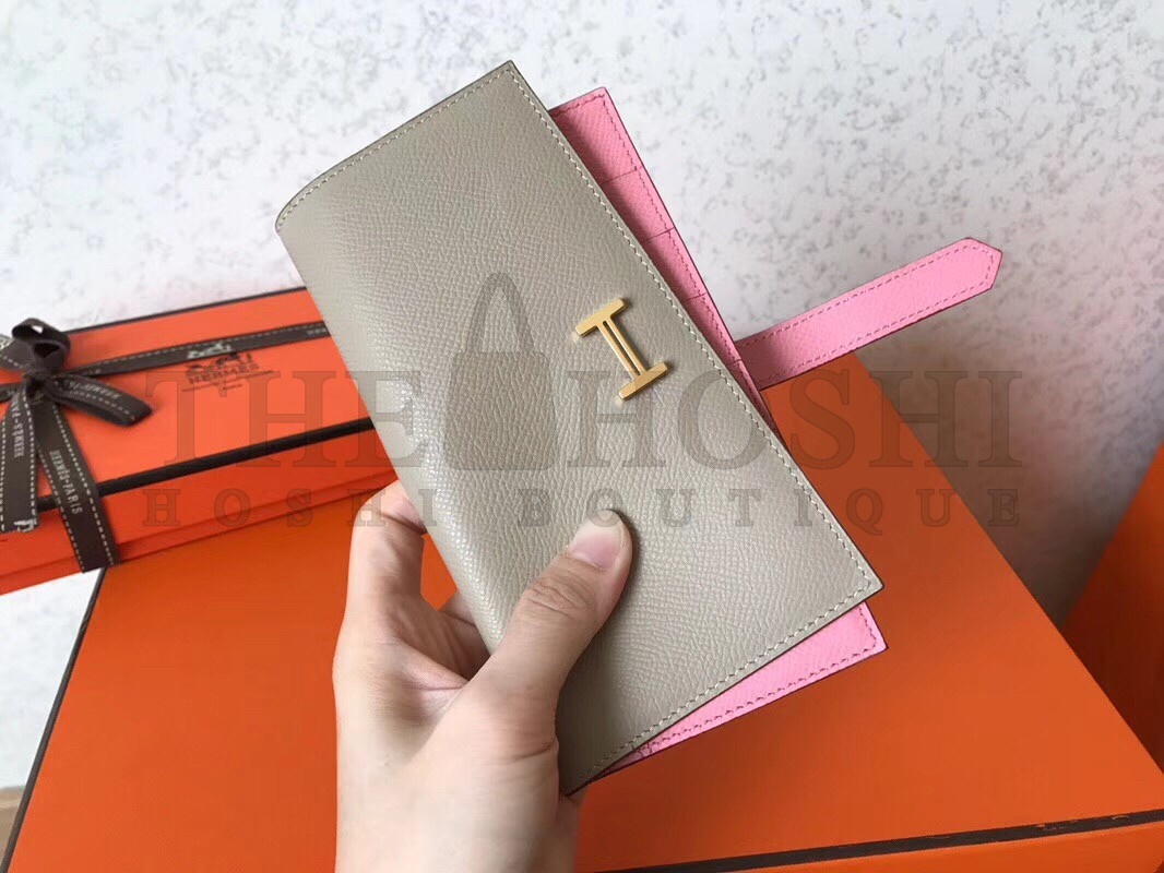 H**me5 Bi-Color Epsom Bearn Wallet Grey/Pink Master Quality