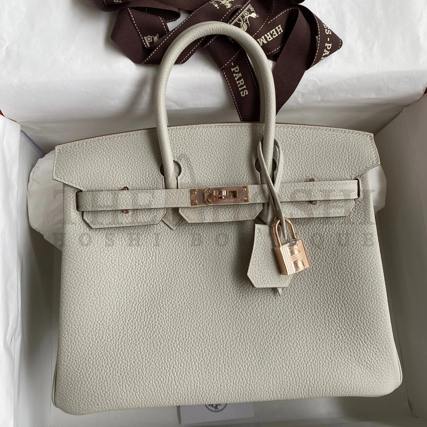 H**me5 Birkin 25 Retourne Handmade Bag In Pearl Grey Clemence Leather Master Quality