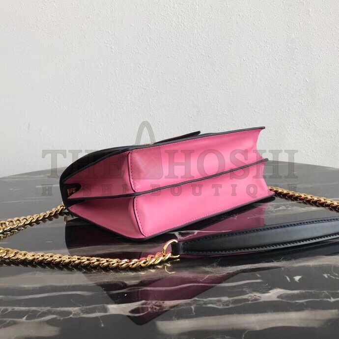 Pra*a Belle Shoulder Bag In Black/Pink Calfskin Master Quality