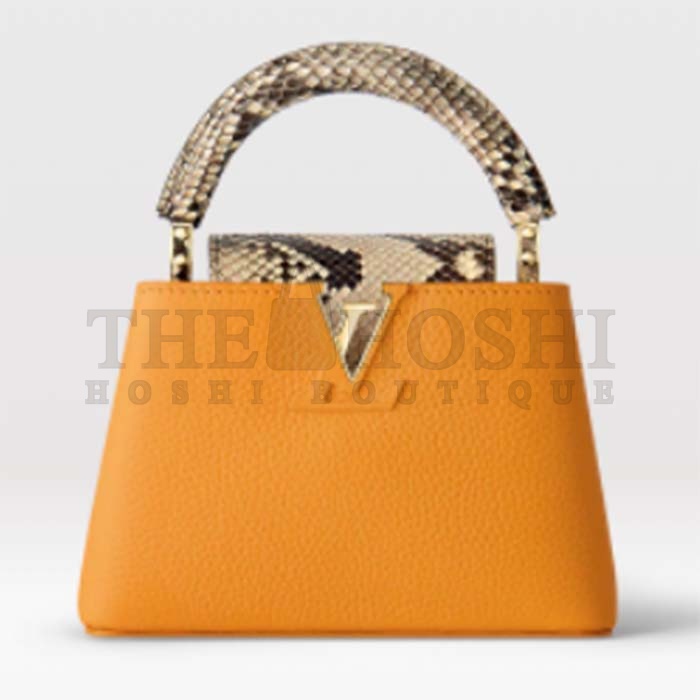 L0vis Vvtt0n LV Women Capucines Mini Handbag Golden Yellow Taurillon Leather Python Skin Master Quality