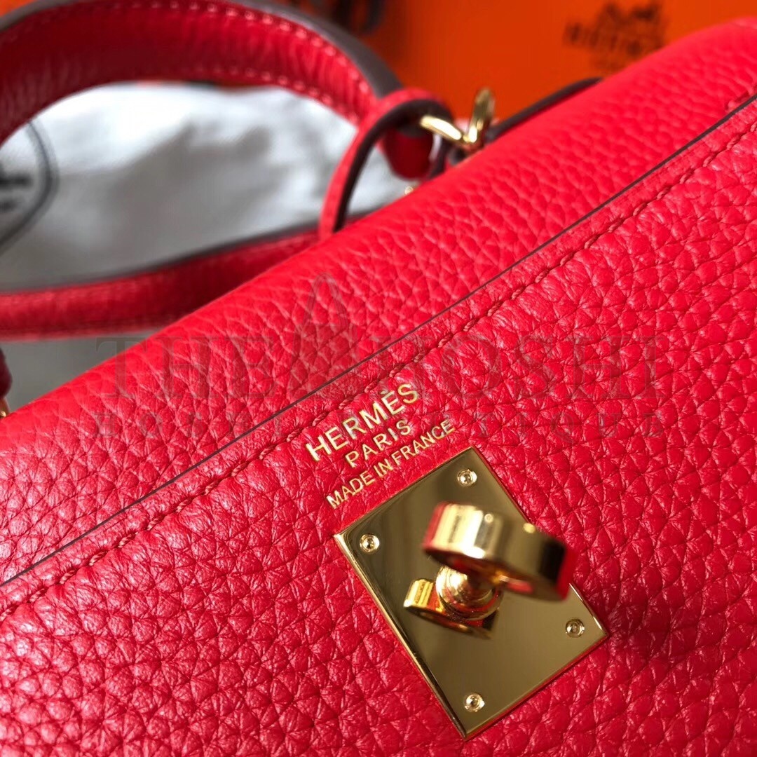 H**me5 Mini Kelly 20cm Bag In Red Clemence Leather Master Quality