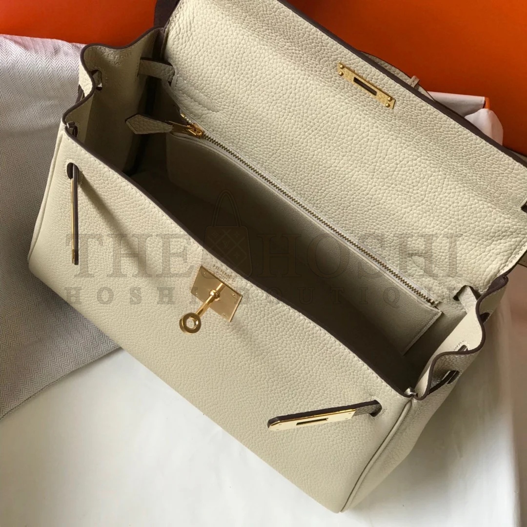 H**me5 Kelly 25cm Retourne Bag in Craie Clemence Leather GHW Master Quality