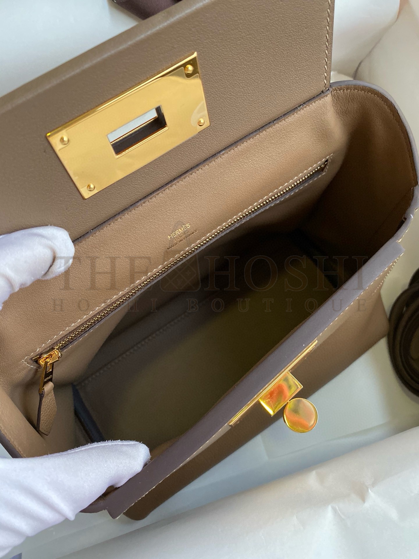 H**me5 24/24 Mini 21 Handmade Bag in Beige Weimar Evercolor Leather Master Quality