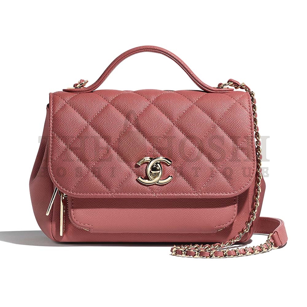 Ch**el Women Flap Bag with Top Handle in Grained Calfskin Leather-Pink Master Quality