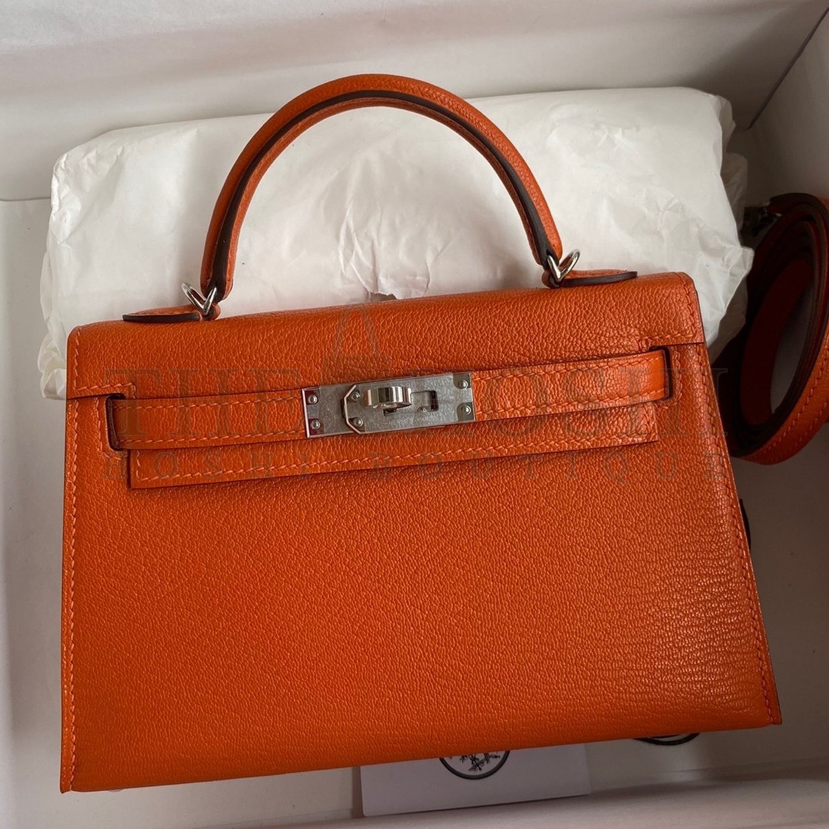 H**me5 Kelly Mini II Sellier Handmade Bag In Orange Chevre Mysore Leather Master Quality