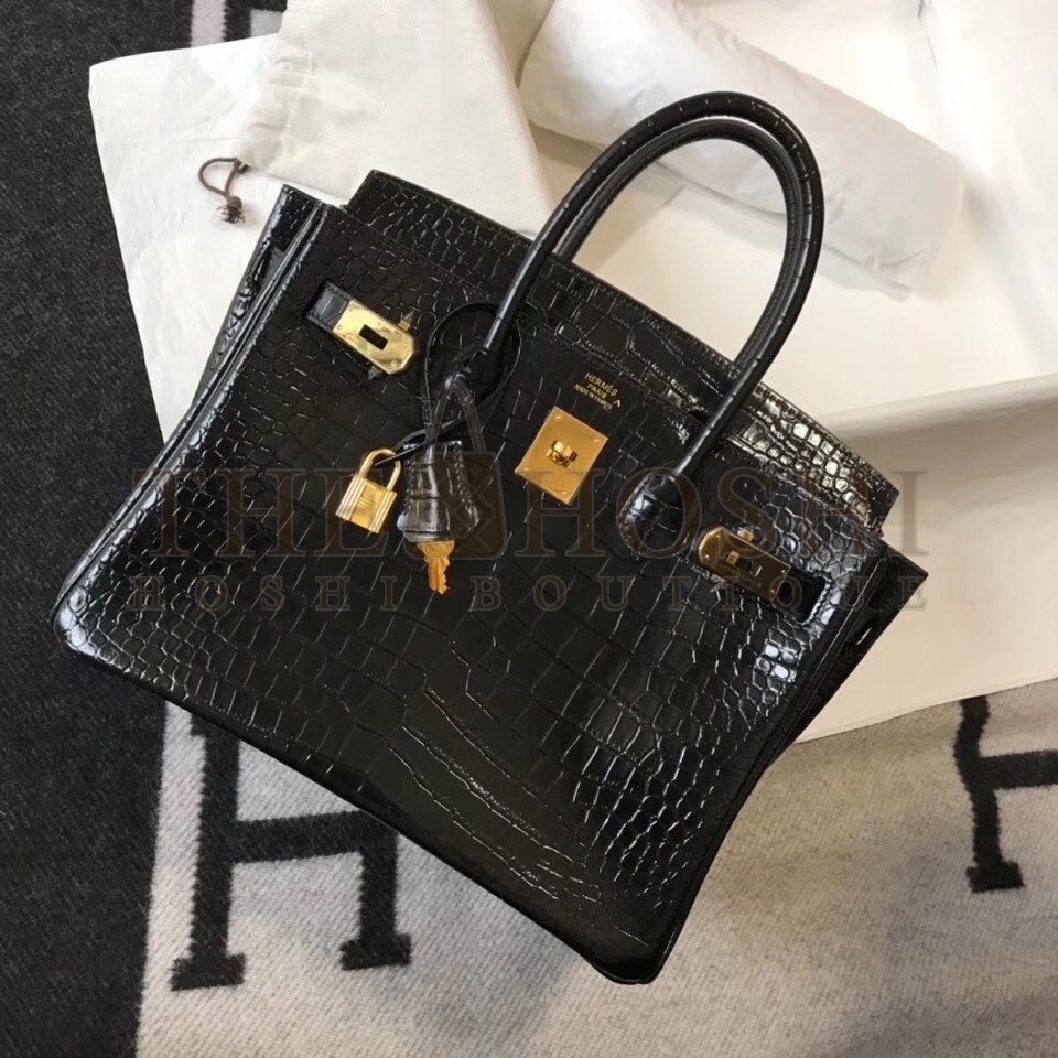 H**me5 Birkin 30cm Bag In Black Embossed Crocodile Leather Master Quality