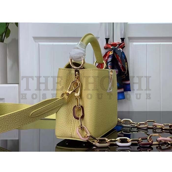 L0vis Vvtt0n LV Women Capucines Mini Handbag Yellow Taurillon Cowhide Leather Master Quality