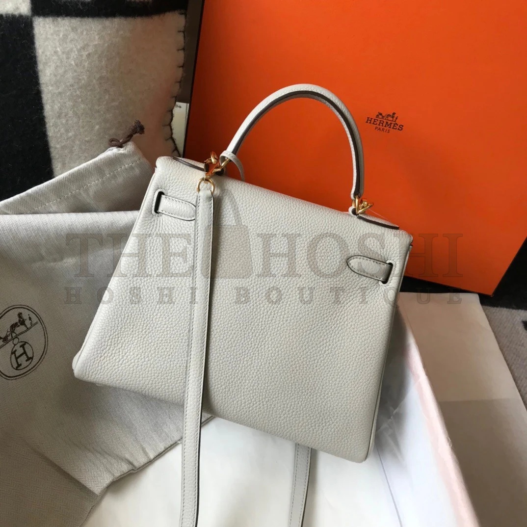 H**me5 Kelly 28cm Retourne Bag in Pearl Grey Clemence Leather GHW Master Quality