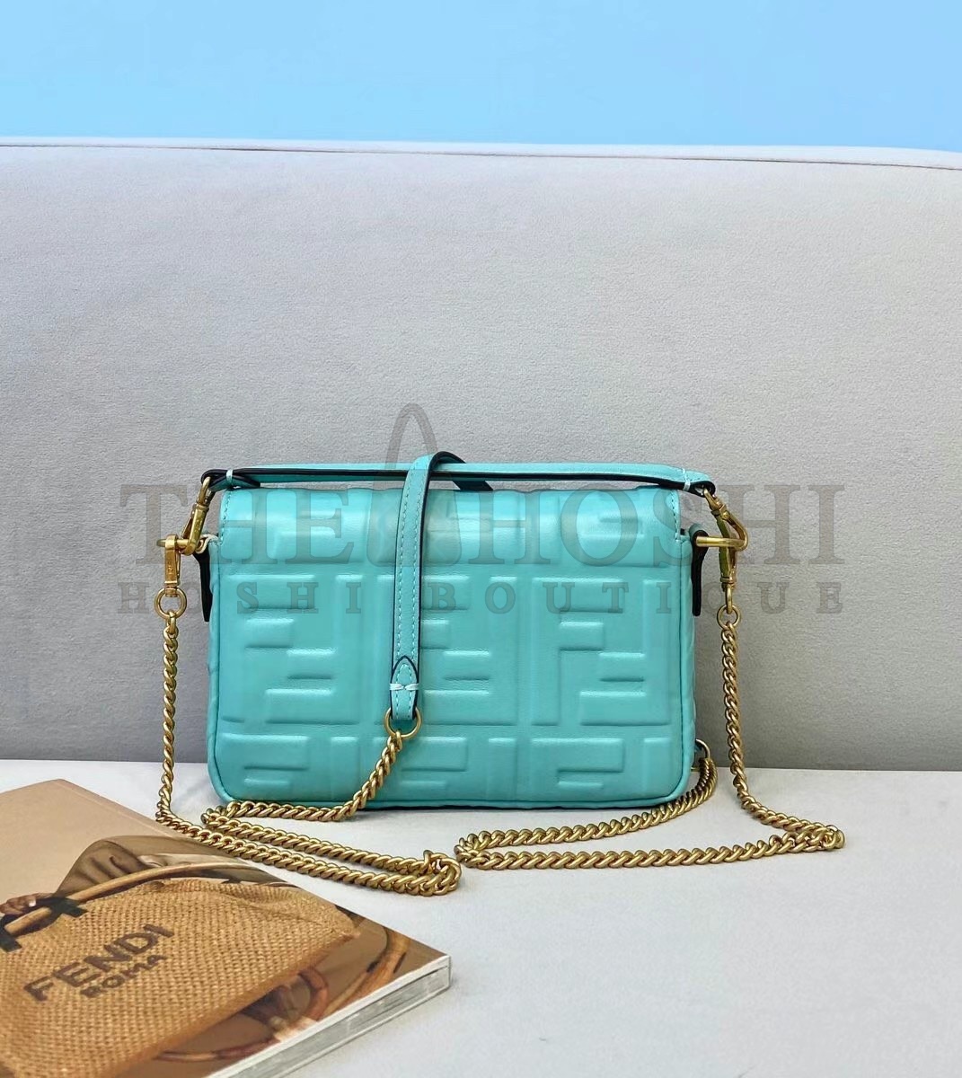 F**di Small Baguette Bag In Blue FF Nappa Leather Master Quality