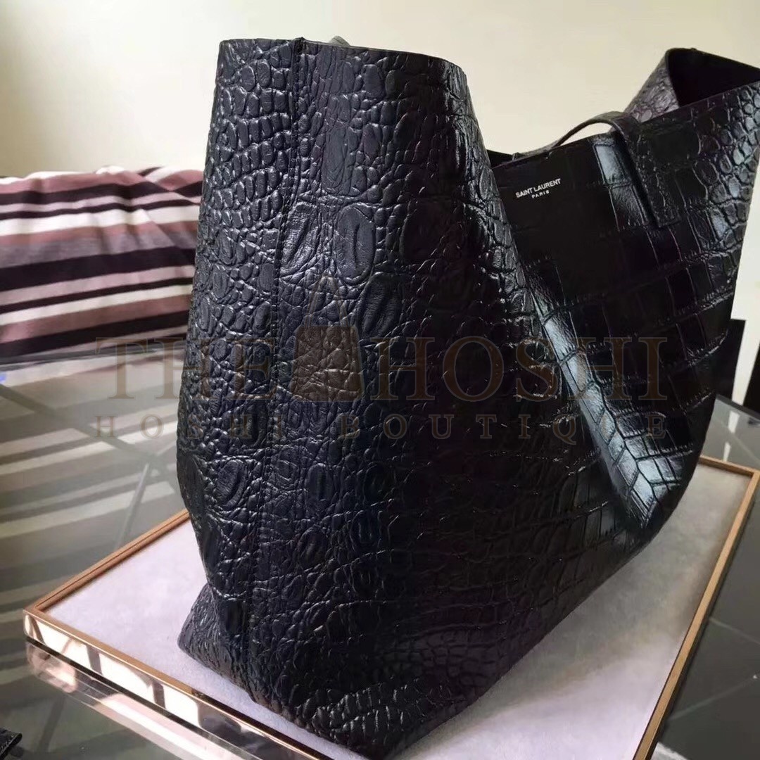 Sa1nt Lau*nt Black Crocodile Embossed Shopping Tote Master Quality