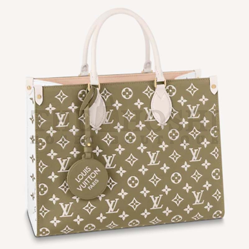 L0vis Vvtt0n LV Women OnTheGo MM Tote Bag Green Printed Embossed Grained Cowhide Master Quality