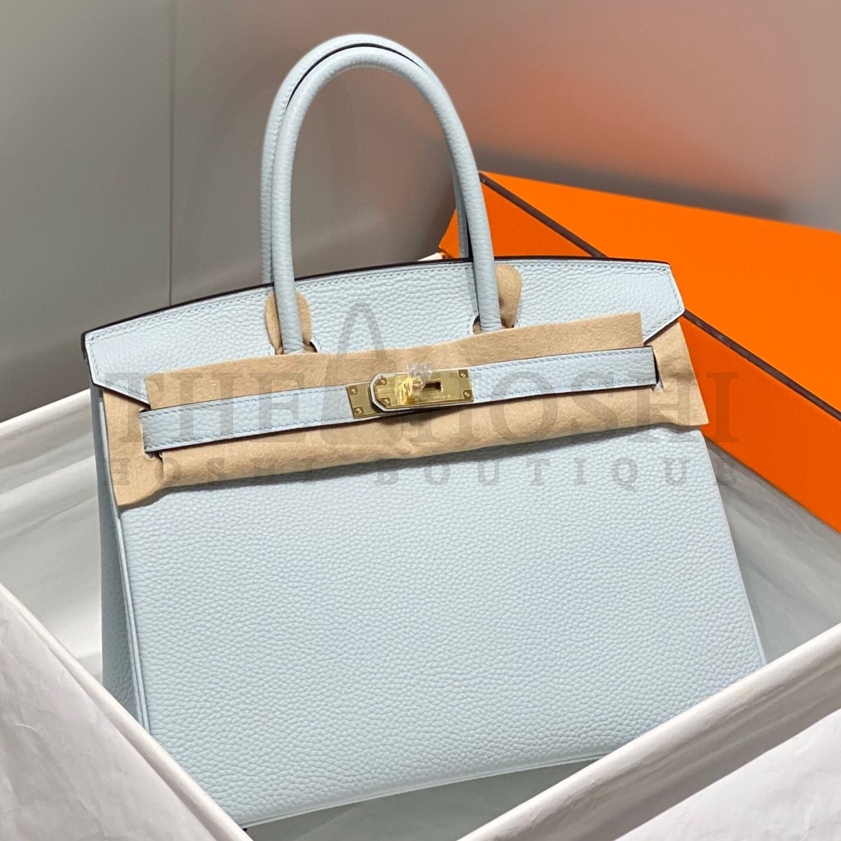 H**me5 Birkin 30cm Bag In Blue Brume Clemence Leather GHW Master Quality