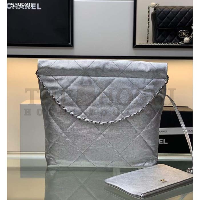 Ch**el Women CC 22 Handbag Metallic Shaded Calfskin White Silver Master Quality