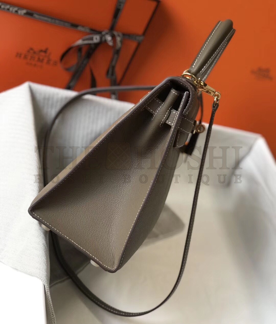 H**me5 Kelly 28cm Sellier Bag In Taupe Epsom Leather Master Quality