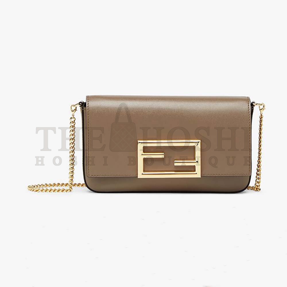 F**di Women Wallet on Chain with Pouches Leather Mini-Bag-Brown Master Quality