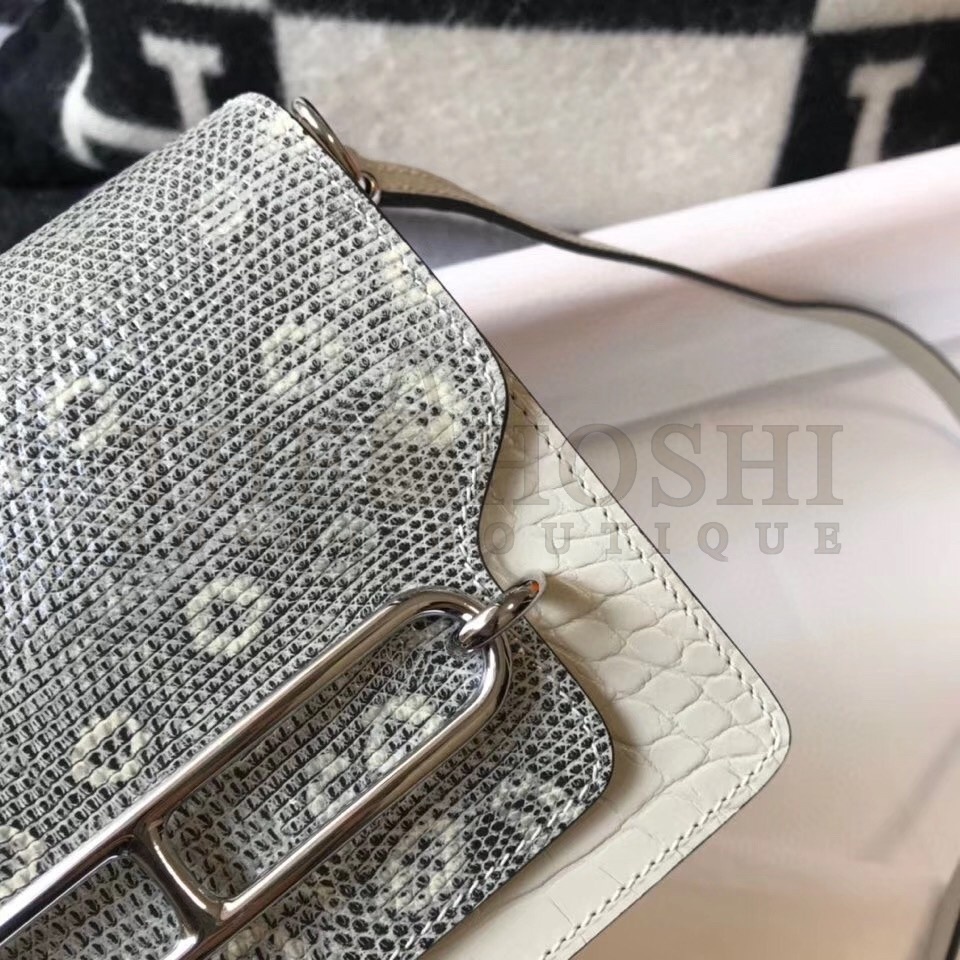 H**me5 Roulis Mini Bag In White Crocodile With Natural Lizard Master Quality