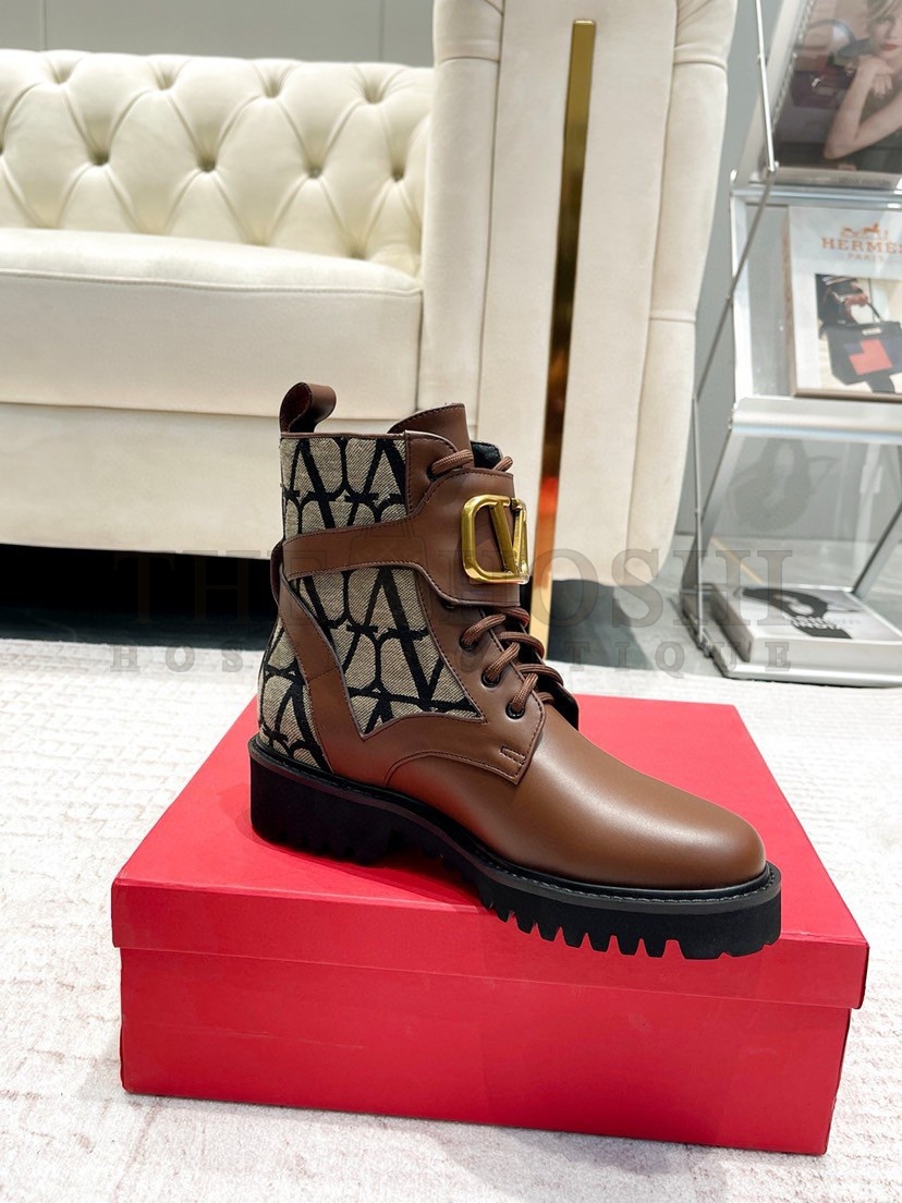 Va1e*ntin0 Vlogo Signature Combat Boots in Black Toile Iconographe Master Quality