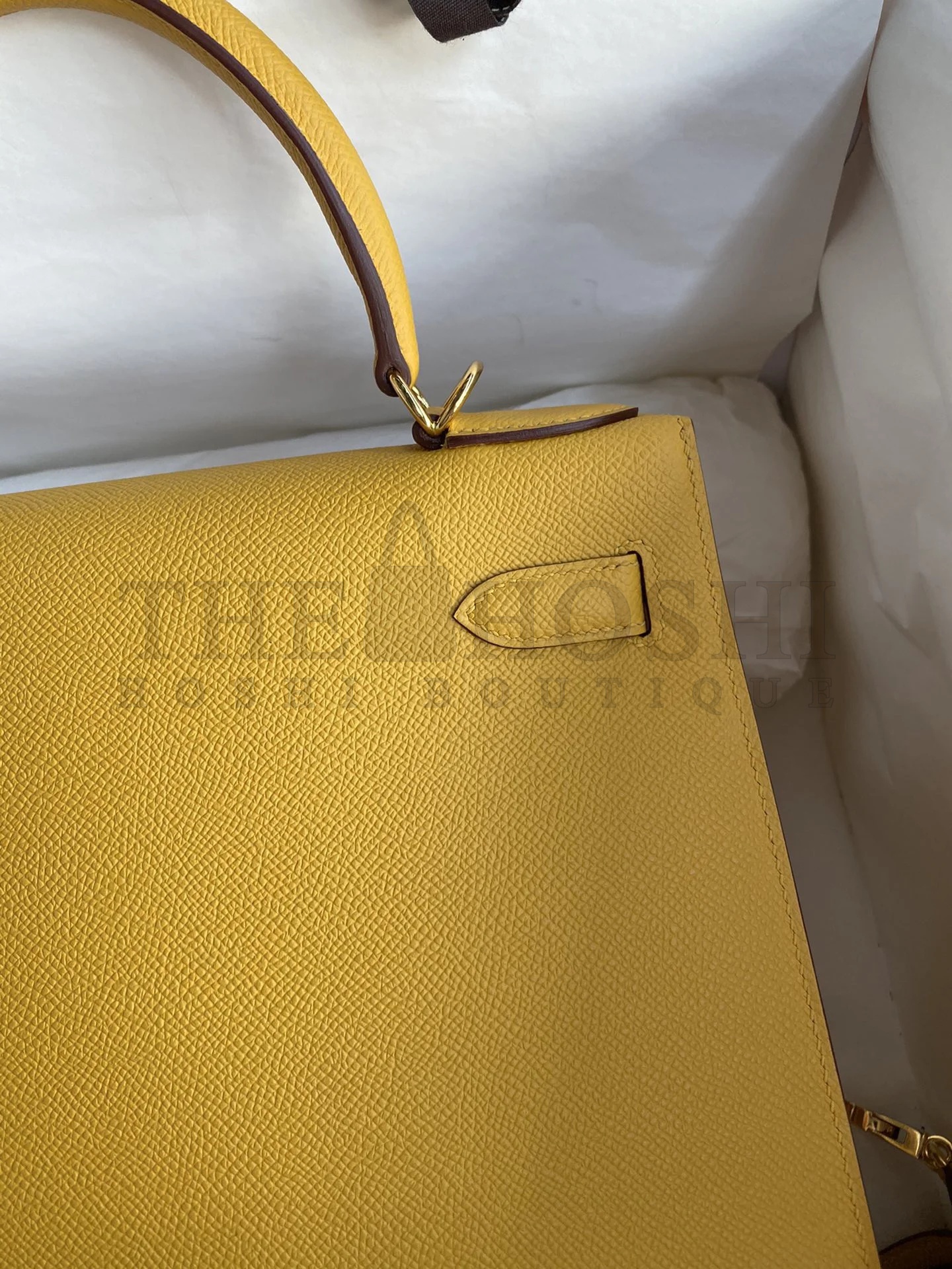 H**me5 Kelly Sellier 28 Handmade Bag In Jaune Ambre Epsom Calfskin Master Quality