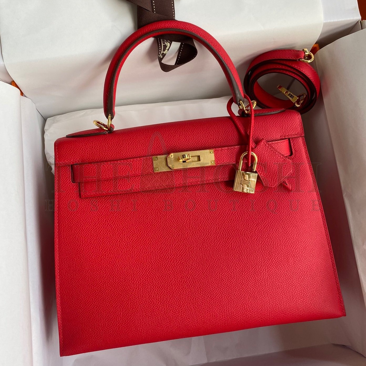 H**me5 Kelly Sellier 28 Handmade Bag In Red Epsom Calfskin Master Quality
