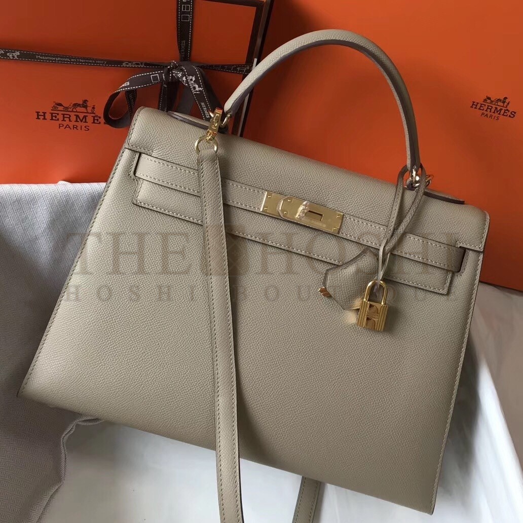 H**me5 Grey Epsom Kelly 32cm Sellier Bag Master Quality